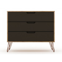 Manhattan Comfort 103GMC7 Rockefeller Mid-Century- Modern Dresser with 3- Drawers in Nature and Textured Grey